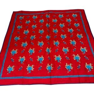 Elegant Red and Blue Floral Scarf